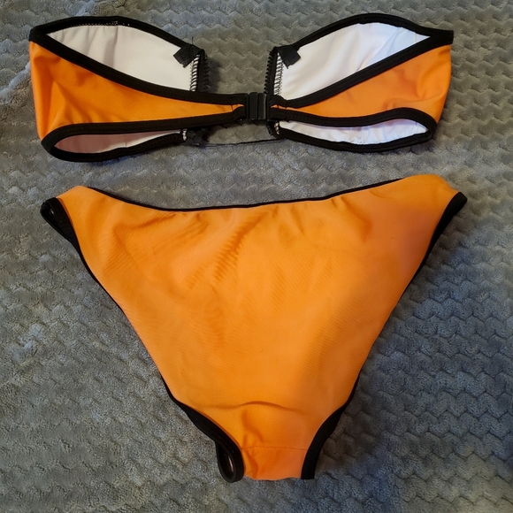 Neon Orange Strapless Bikini Sz 6-8/M - Picture 3 of 4